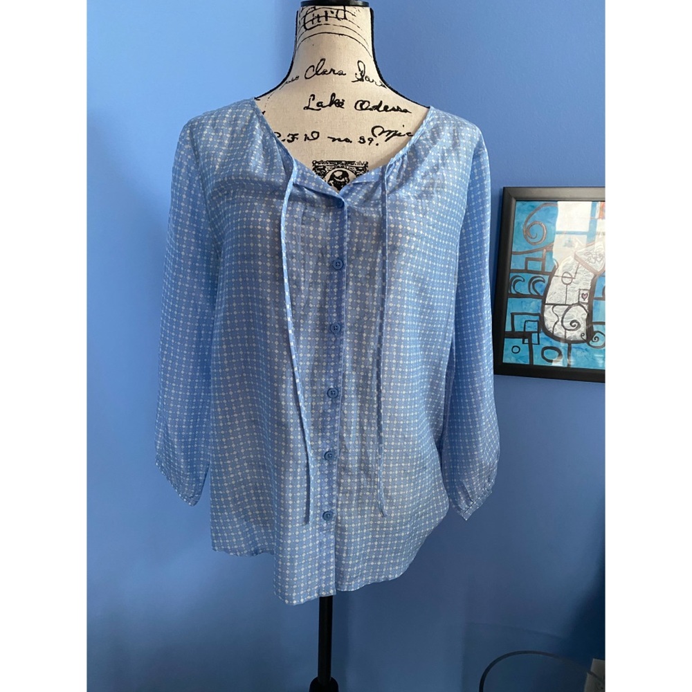 Loft blue & white  semi sheer top M